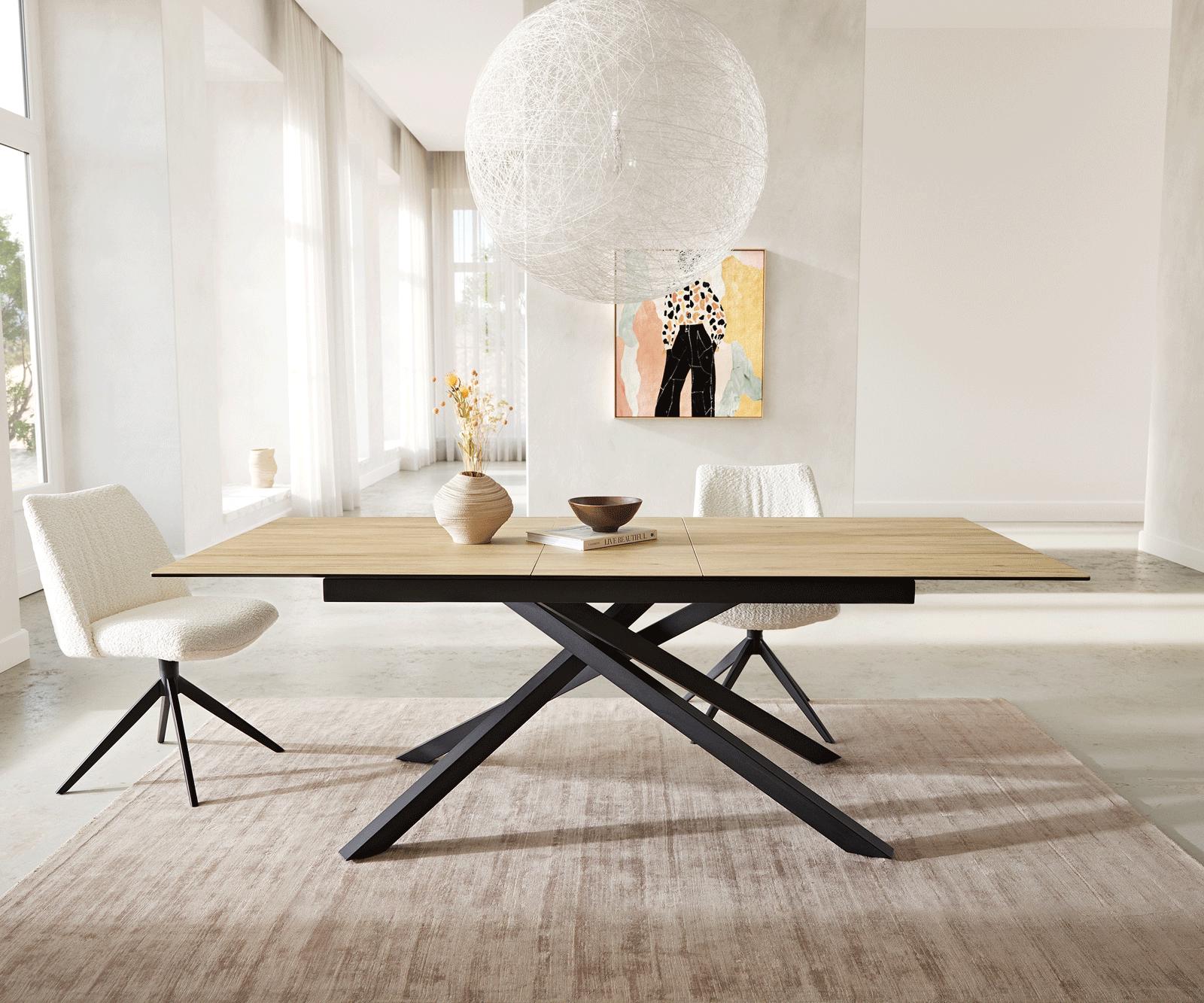 Table à manger Edge 180-220x100 céramique Laminam® Sabbia couleur chêne cadre croisé rectangulaire noir extensible 5