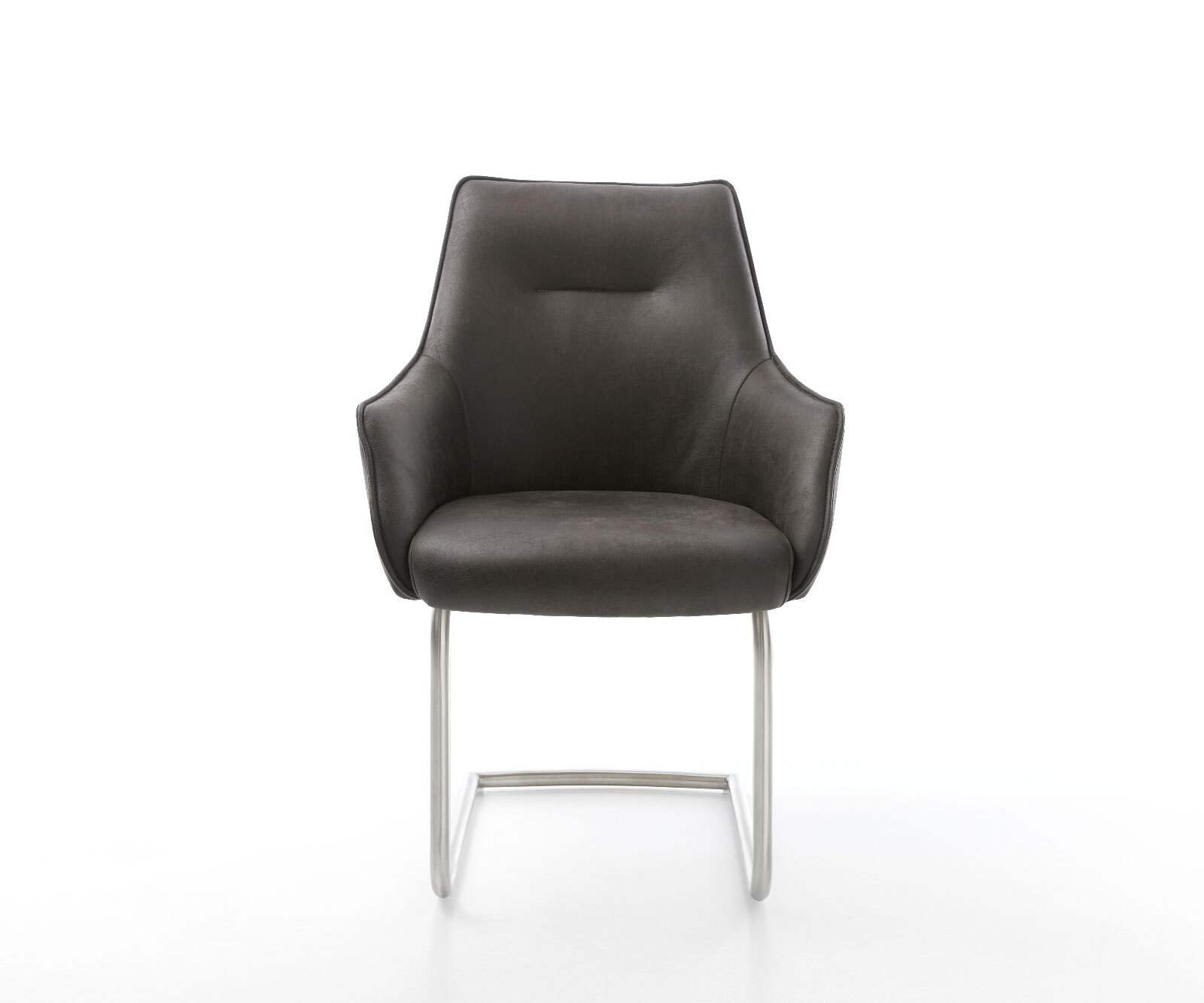 Cantilever Alja-Flex avec accoudoirs microvelours anthracite vintage pied cantilever rond acier inoxydable brossé ressorts ensachés 2