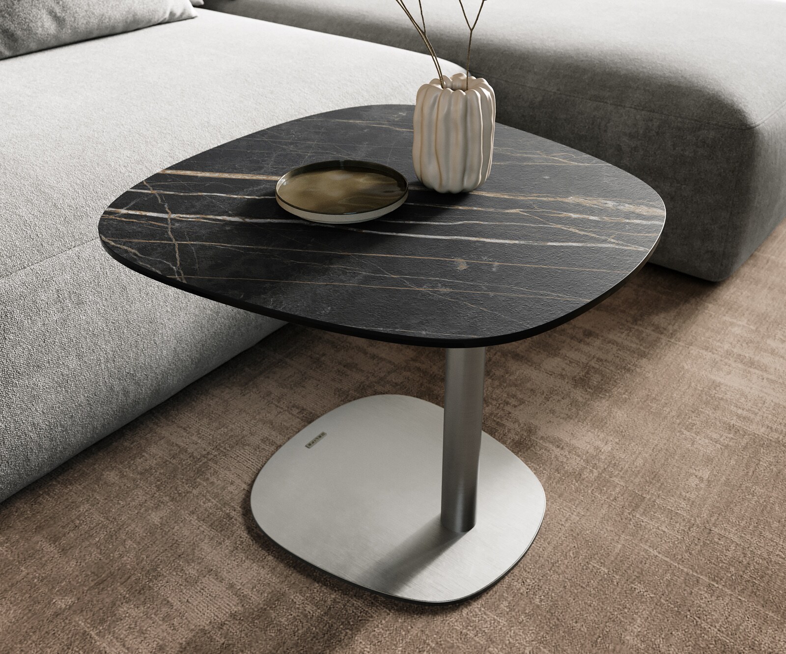table d’appoint Edge Boot 60x60 cm céramique Laminam® Noir Desir brun Eleny acier inoxydable brossé 5
