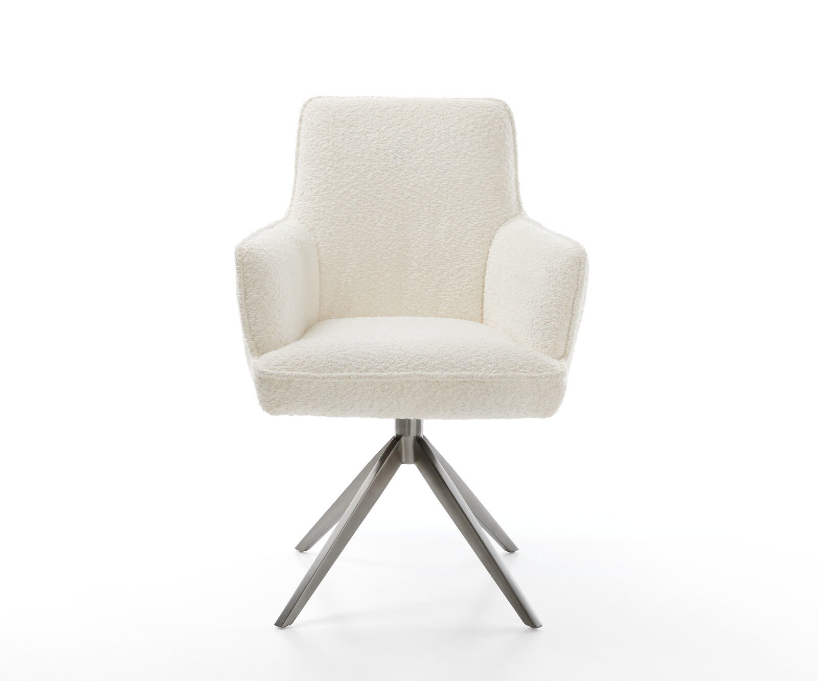 Chaise-pivotante Heira-Flex mit Armlehnen bouclé blanc pied croisé large grafiete pivotement sur 360° fonction bascule ressorts ensachés 1