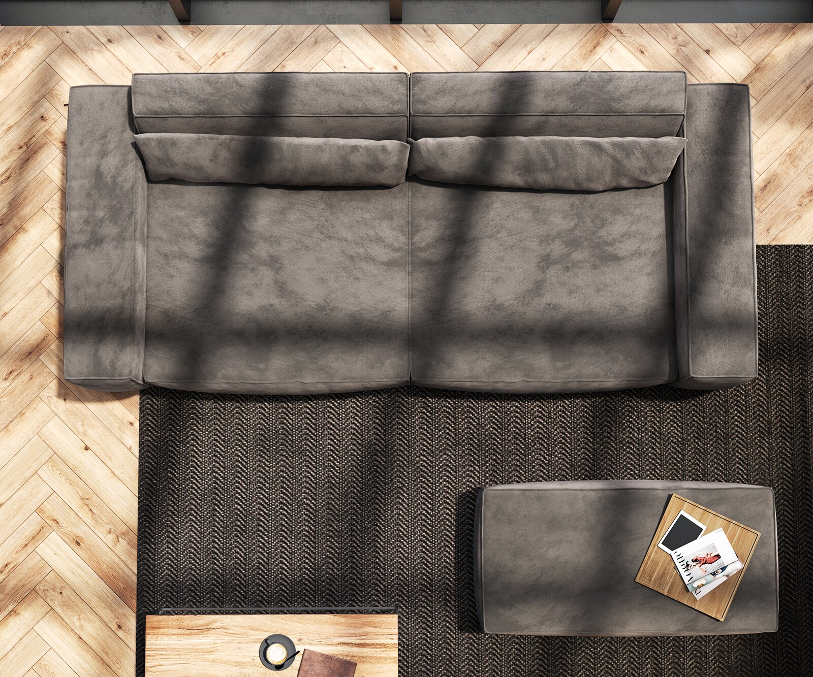 Grand Canapé Sirpio XL 270x130 cm Microfibre Marron Kaki avec Tabouret 8