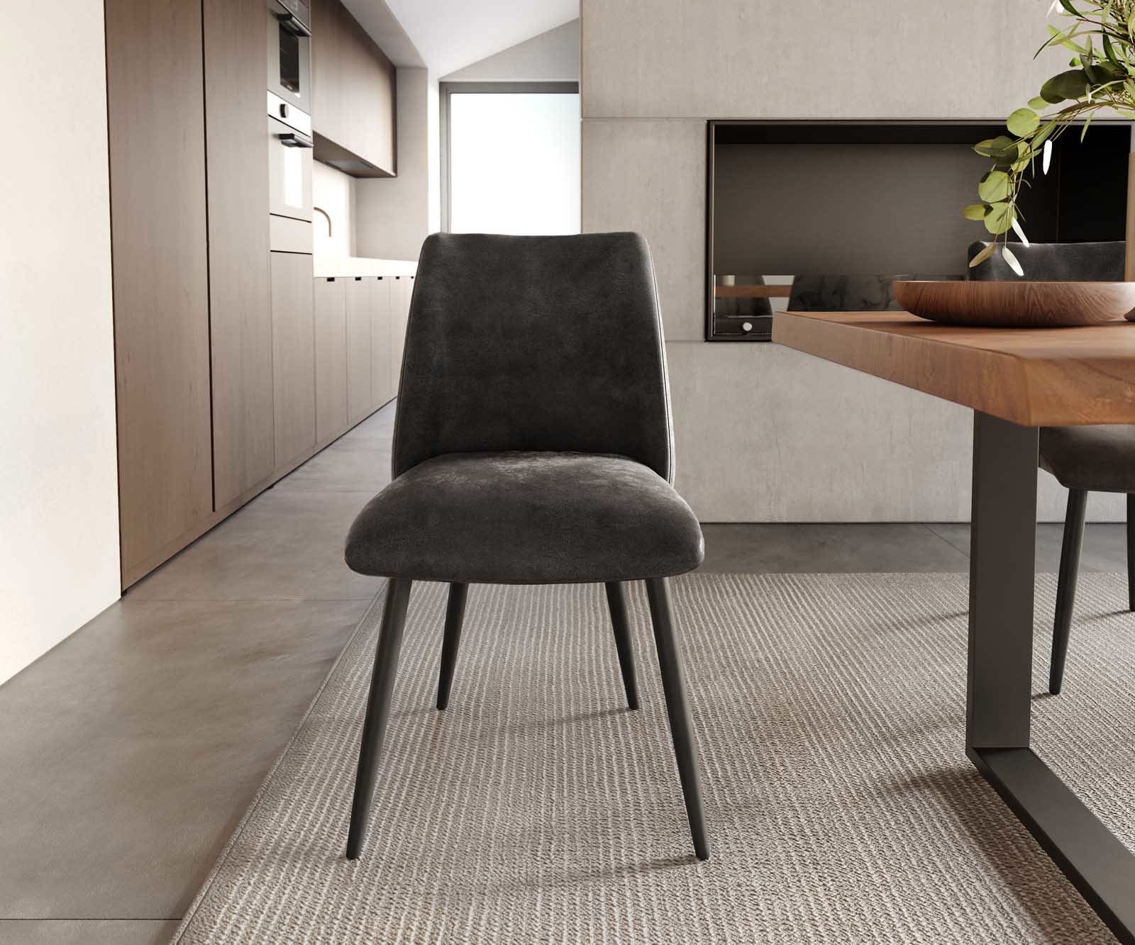 Chaise-de-salle-à-manger Elso-Flex microvelours anthracite vintage 4 pieds coniques noir ressorts ensachés 1 Chaise-de-salle-à-manger Elso-Flex microvelours anthracite vintage 4 pieds coniques noir ressorts ensachés 1