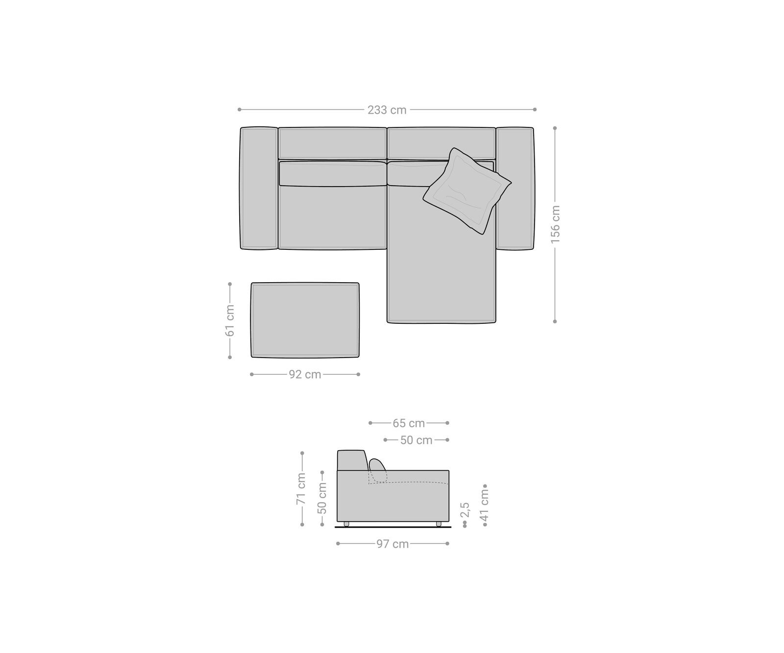 Canapé d'angle Sirpio 230x155 cm Bouclee Crème-blanc Recamiere variable avec Tabouret 6