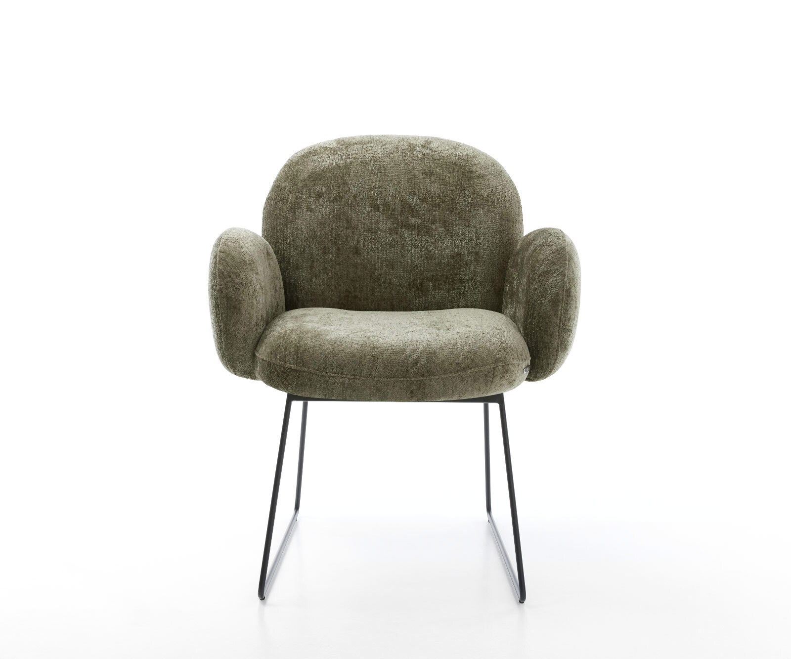 Chaise-de-salle-à-manger Nube-Flex avec accoudoirs chenille olive pied trapèze noir ressorts ensachés 1 Chaise-de-salle-à-manger Nube-Flex avec accoudoirs chenille olive pied trapèze noir ressorts ensachés 1