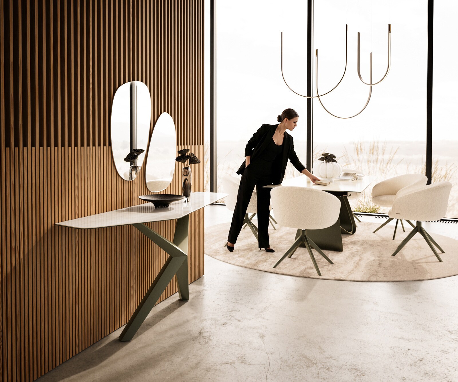 Console Edge Polygonal 180x50 cm Céramique Onyx Champagne Zentharo Métal Effektfinish Titan 6
