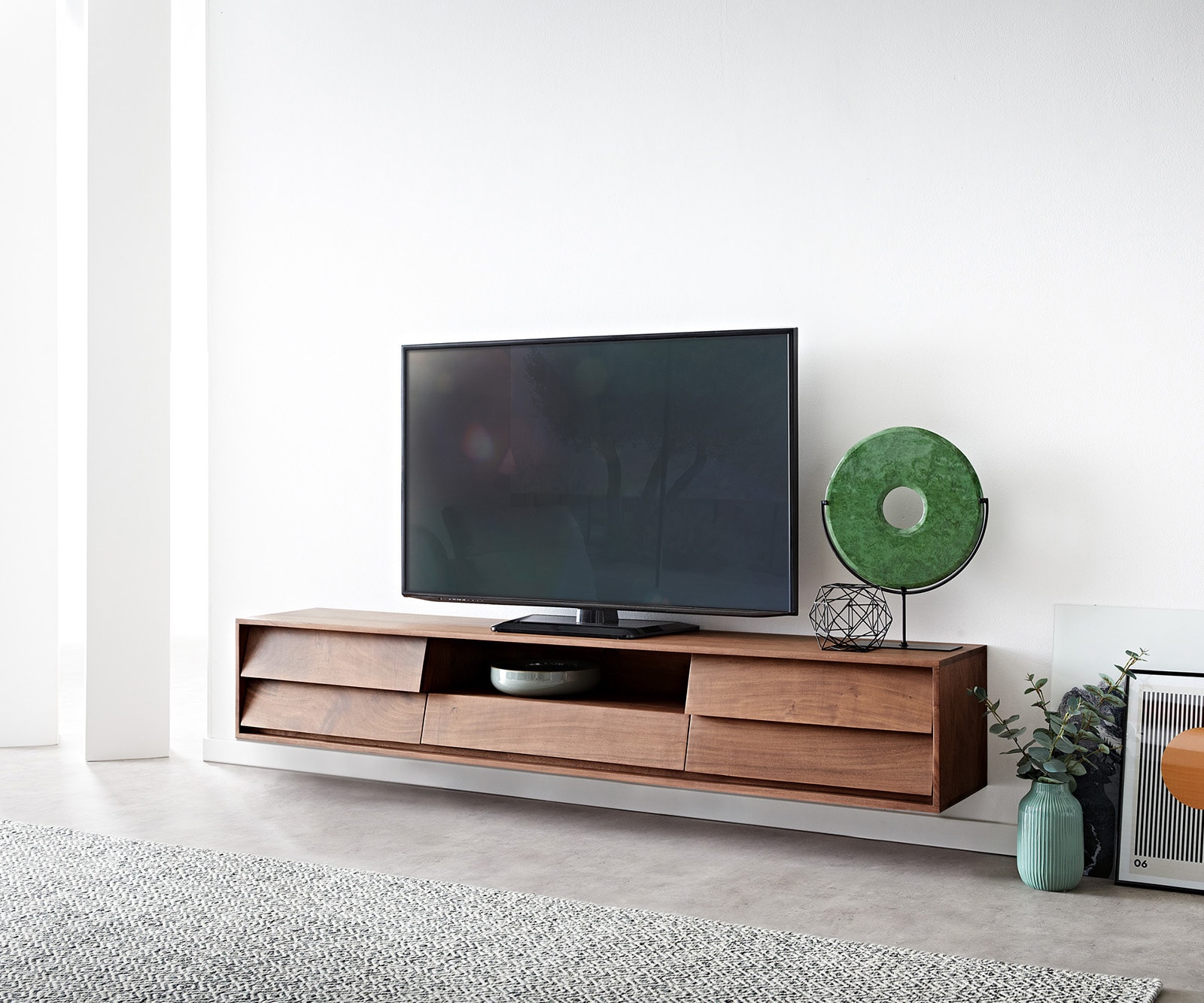 Meuble-TV Eloi 200x35 cm acacia marron 2 portes 1 tiroir flottant Meuble-TV Eloi 200x35 cm acacia marron 2 portes 1 tiroir flottant