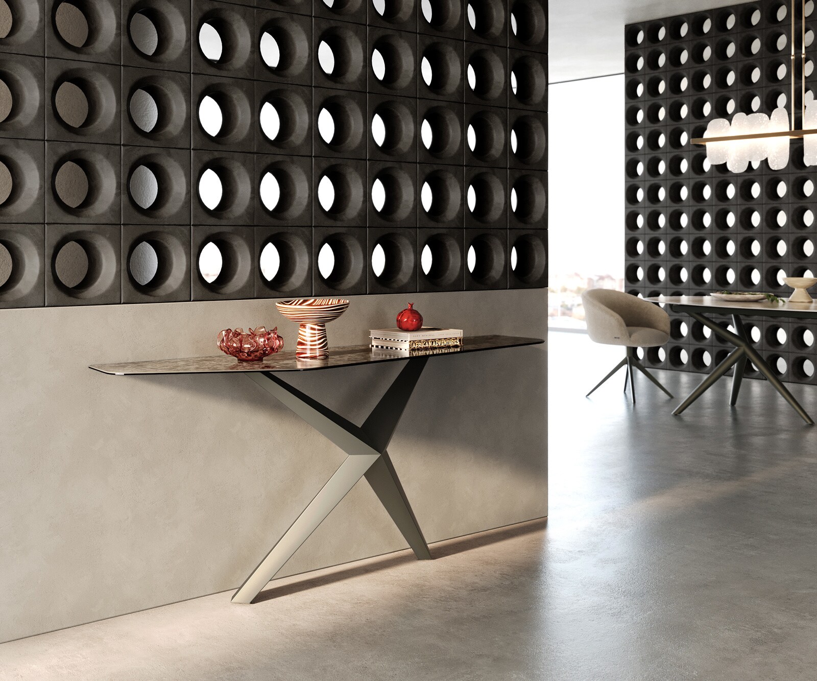 Console Edge Polygonal 180x50 cm Céramique Emperador Extra Lucidato Dunkelbraun Zentharo Métal Effektfinish Titan 7