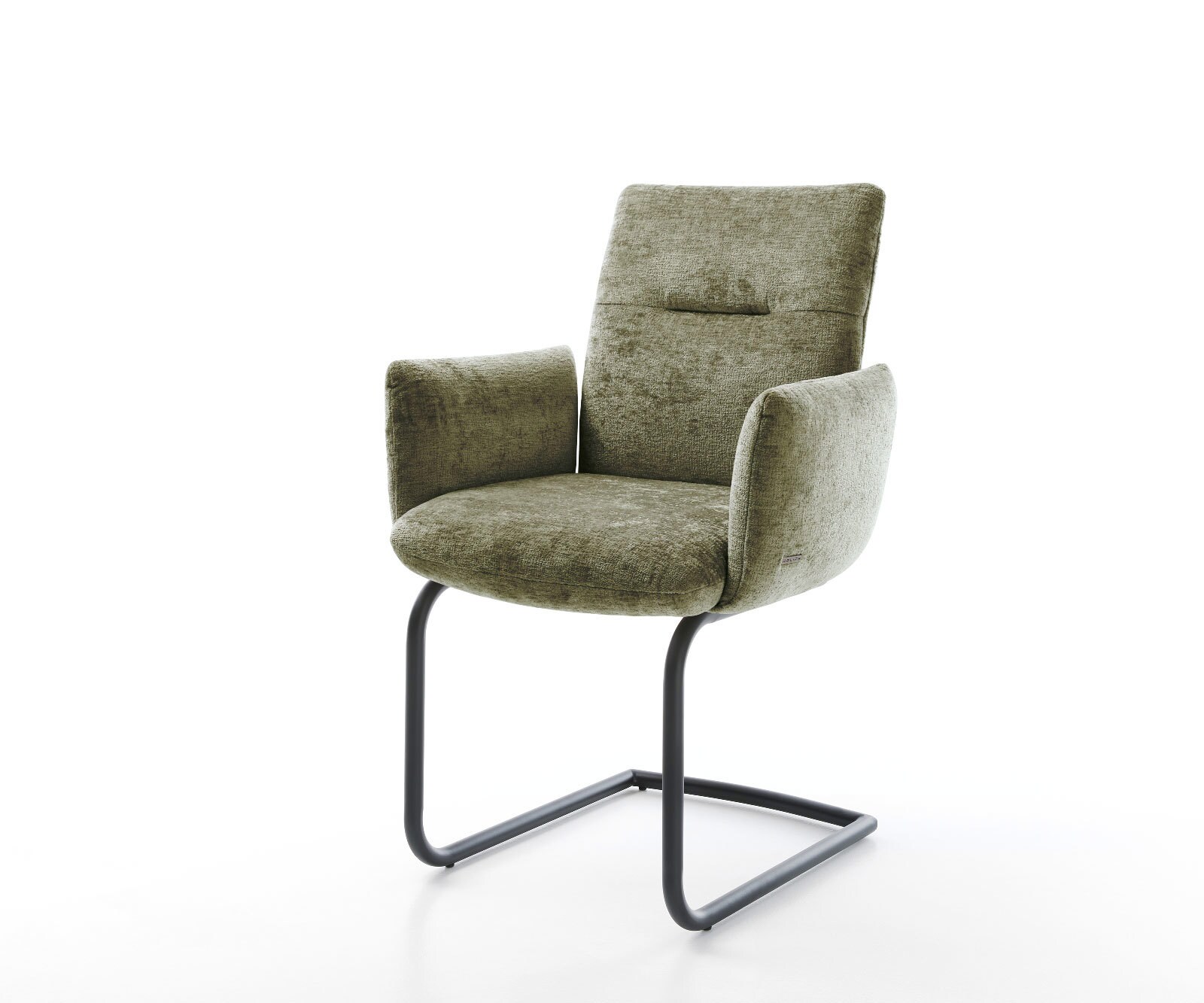 Cantilever Jova-Flex avec accoudoirs chenille olive pied cantilever rond noir ressorts ensachés