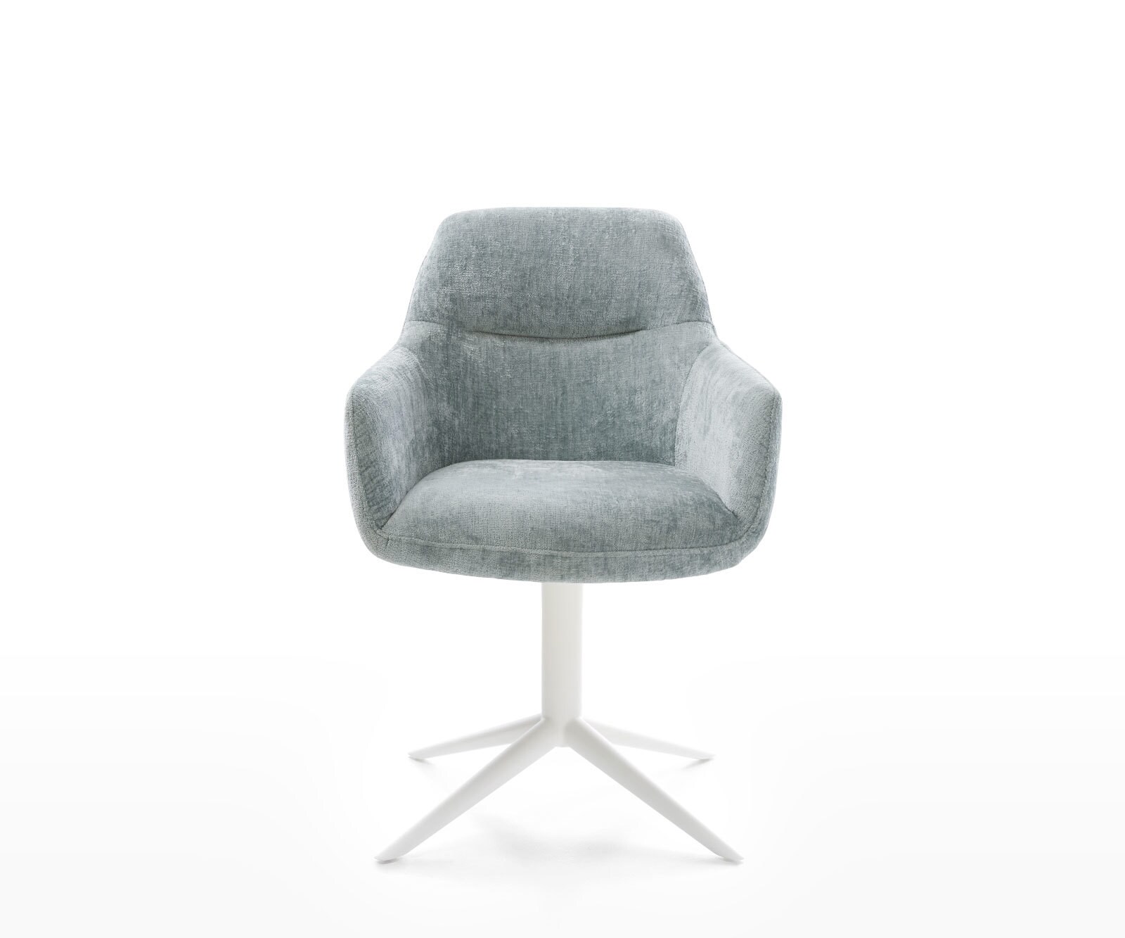 Chaise-pivotante Pejo-Flex chenille bleu pastel pied de chaise 4 branches blanc pivotement sur 360° fonction bascule ressorts ensachés 1