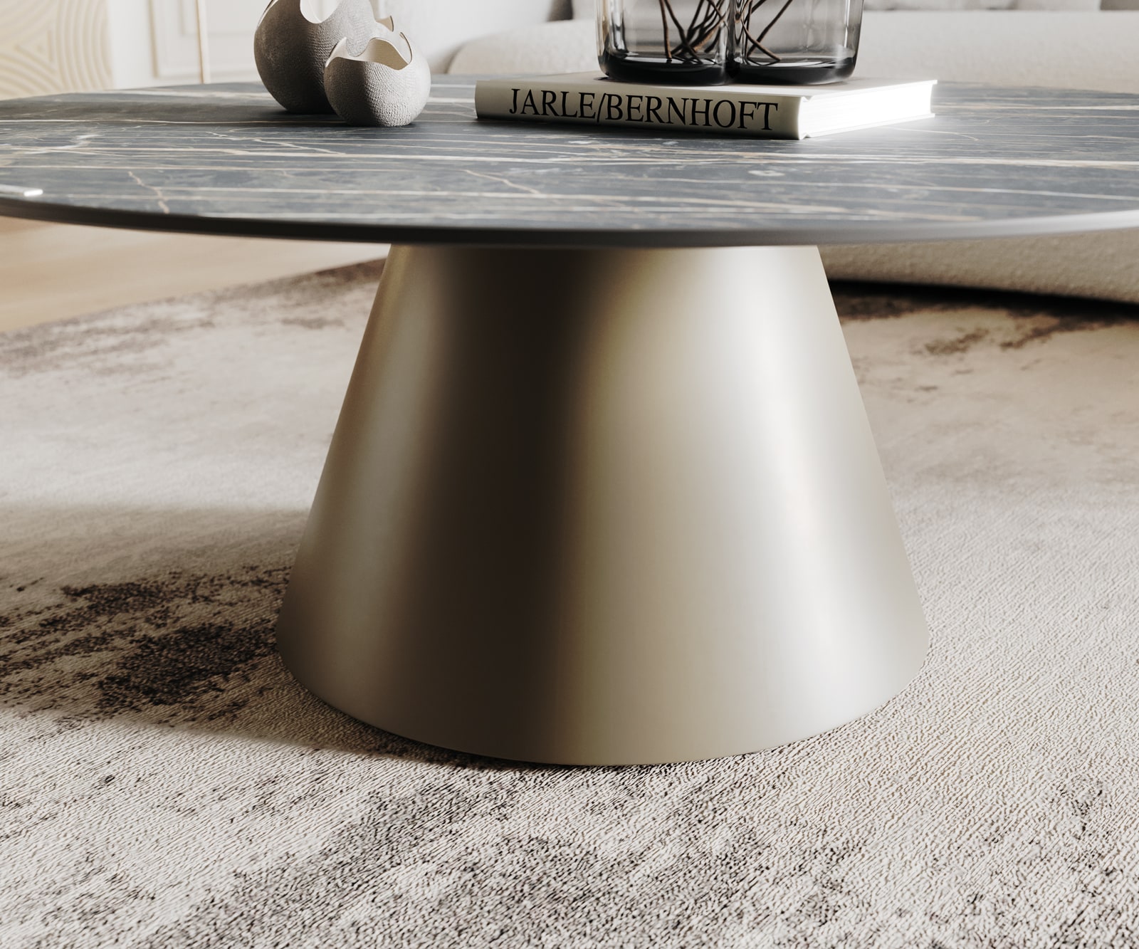 Table-basse Borna 100x100 cm Céramique Laminam®Noir Desir Marron Piétement Conique Finition Effet Titane 4 Table-basse Borna 100x100 cm Céramique Laminam®Noir Desir Marron Piétement Conique Finition Effet Titane 4