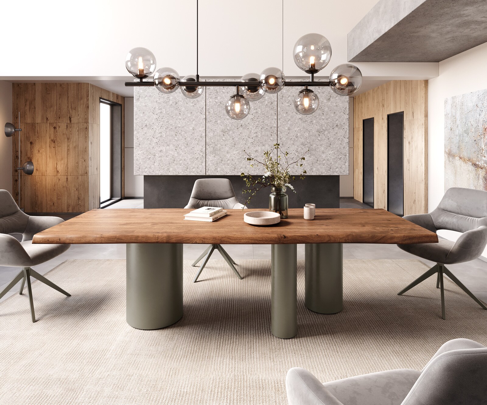 Table à manger Edge 260x100 XL Acacia Marron Troa Métal finition à effet Titane Live-Edge 1