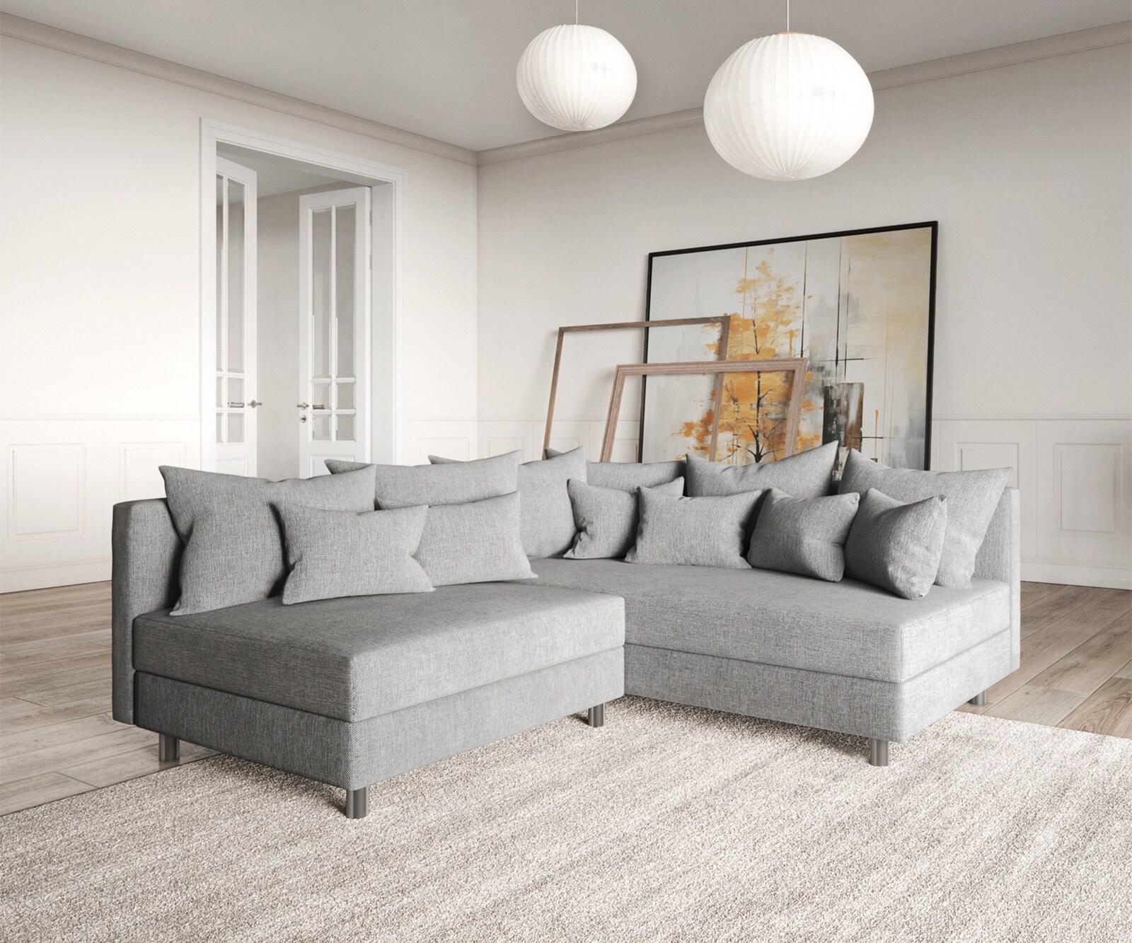 Canapé Clovis gris tissu plat ottoman droit canapé modulaire 1 Canapé Clovis gris tissu plat ottoman droit canapé modulaire 1