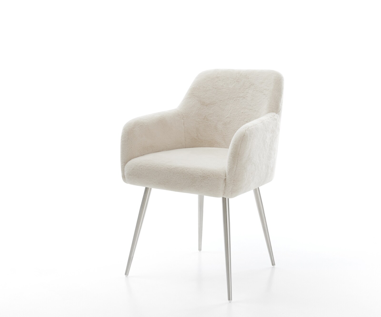 Chaise-de-salle-à-manger Greg-Flex peluche crème-blanc 4 pieds coniques acier inoxydable resorts ensachés