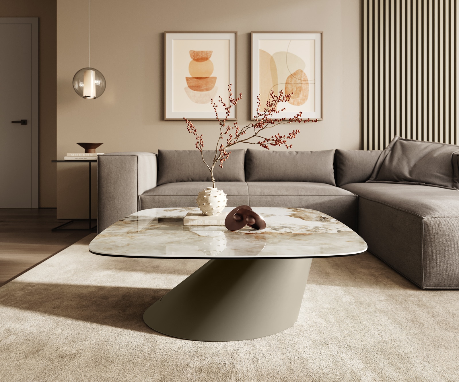 Table basse Edge Boot 90x90 cm céramique Minas Melange Conis Metall finition effet titane 2