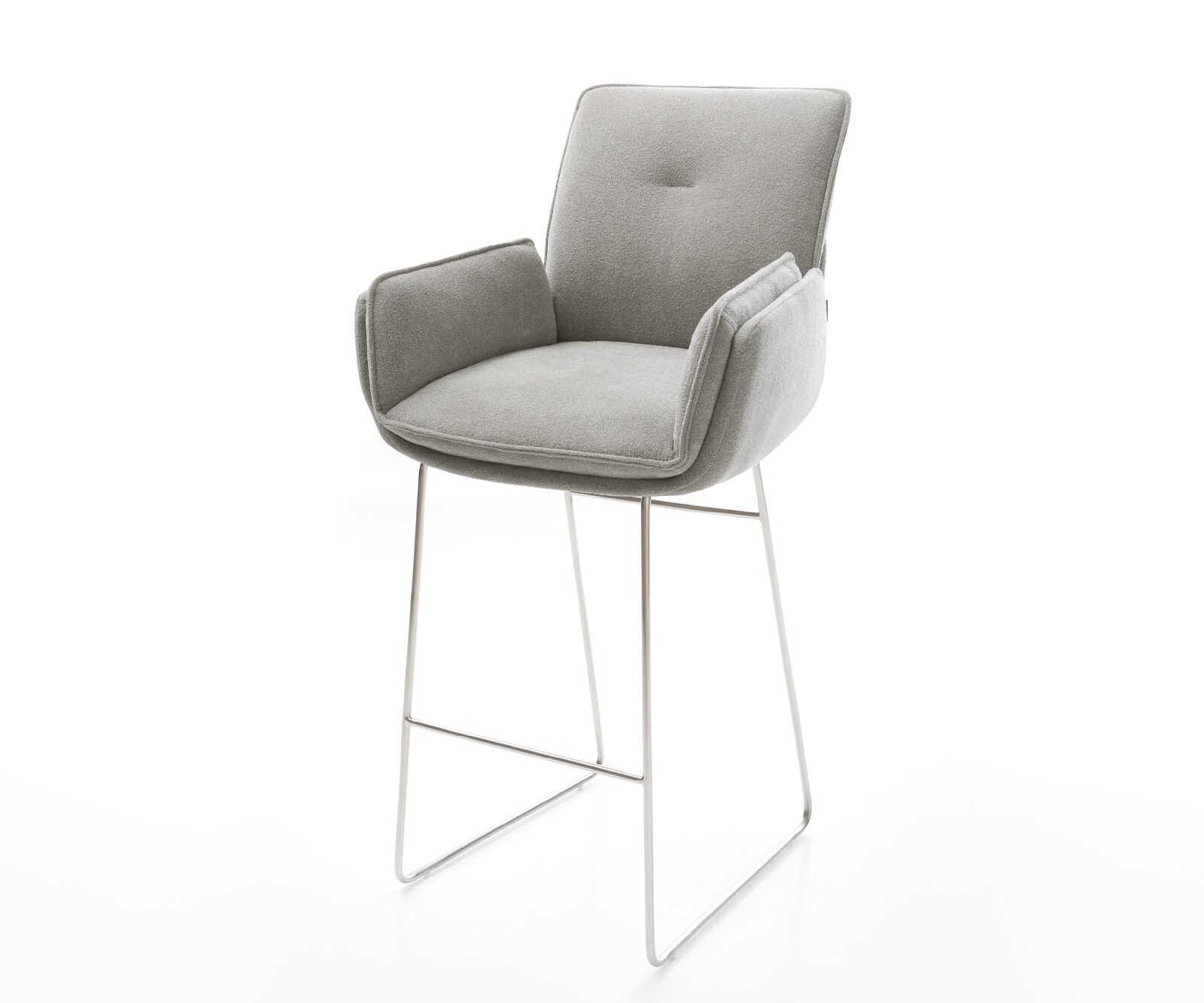 Chaise-de-bar Nela-Flex Tissu structuré doux Gris Pied trapèze acier inoxydable Argent