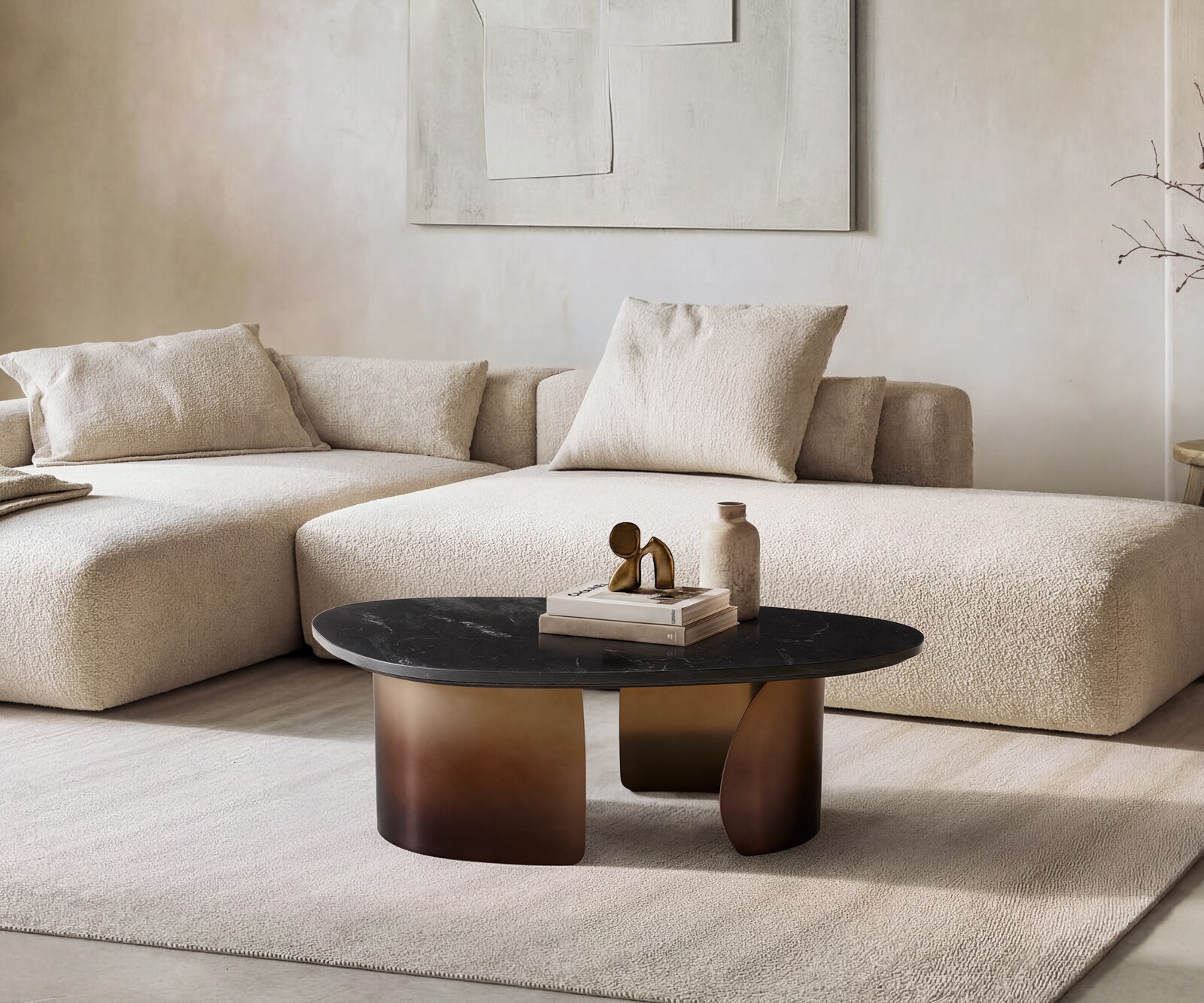 Table basse Marvello 100x50 cm marbre noir argenté métal Gold Ombre
