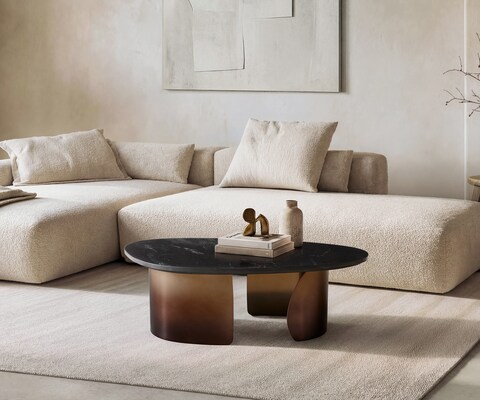 Table basse Marvello 100x50 cm marbre noir argenté métal Gold Ombre