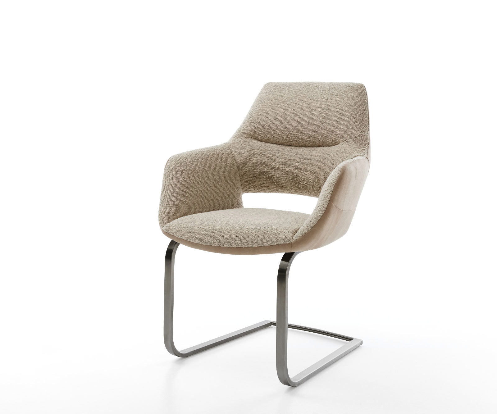 Cantilever Yago-Flex avec accoudoirs tissu mixte couleur boue pied cantilever plat acier inoxydable brossé ressorts ensachés Cantilever Yago-Flex avec accoudoirs tissu mixte couleur boue pied cantilever plat acier inoxydable brossé ressorts ensachés