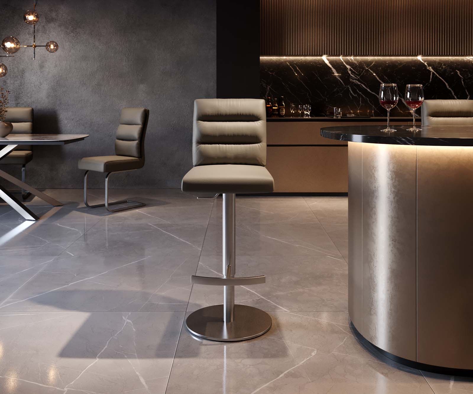 Chaise-de-bar Pela-Flex cuir véritable boue pied pivotant réglable en hauteur acier inoxydable pivotant ressorts ensachés 3