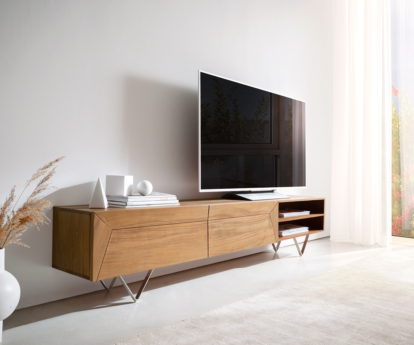 Buffet -bas Kayu acacia naturel massif table TV 1