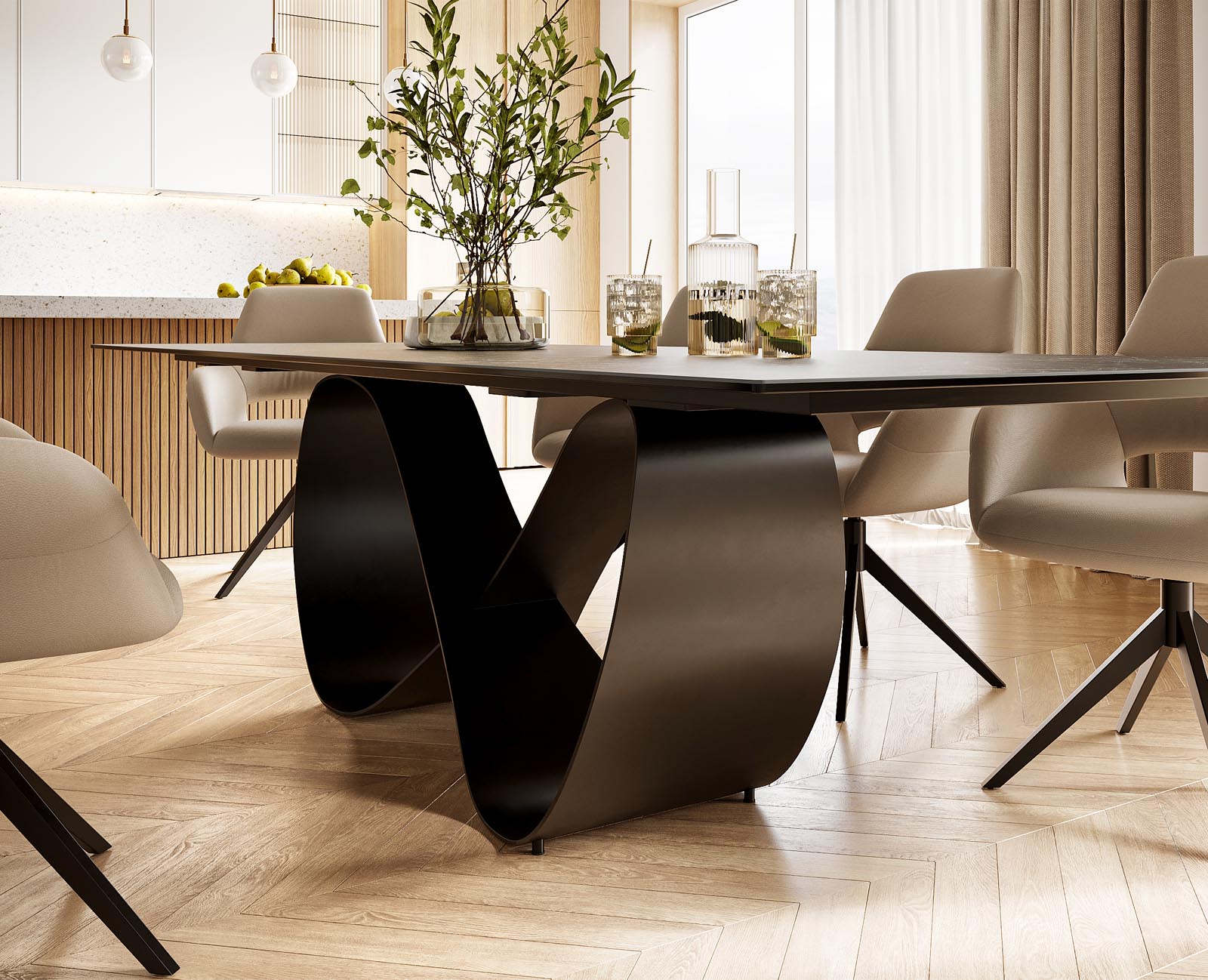Table à manger Edge 300x100 Céramique Laminam® Nero Greco Anthracite Infinity Métal Noir 5