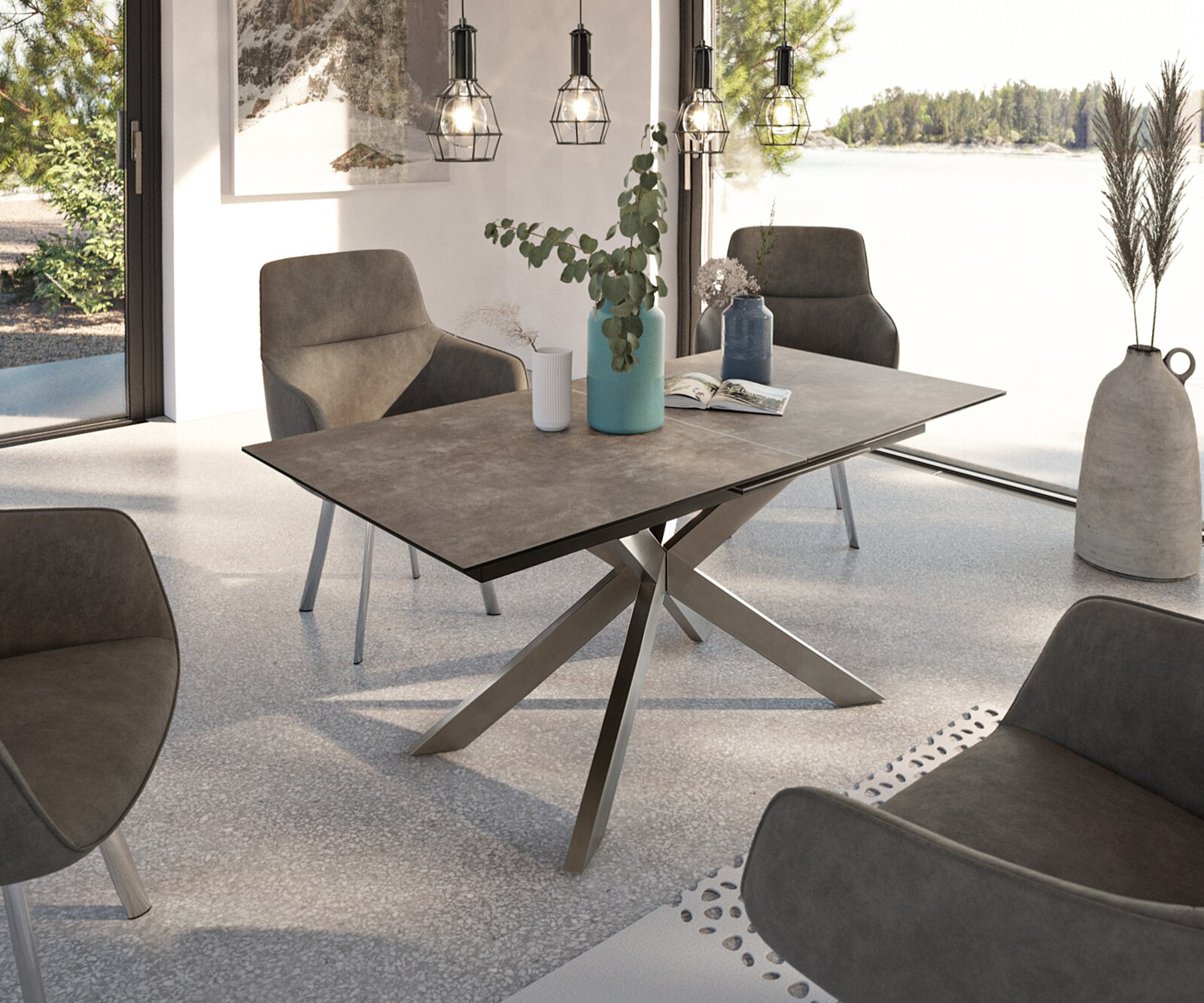 Table-manger Daven 160/200x90 cm céramique métal marron extensible 1