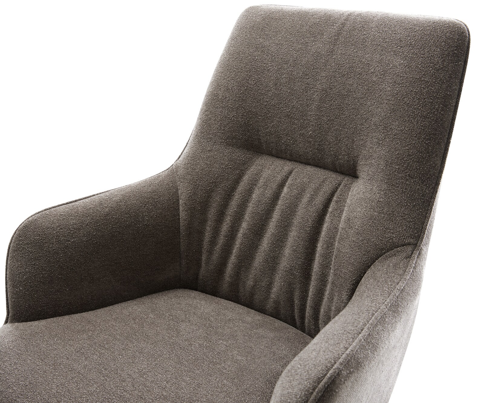 Chaise-pivotante Zelia-Flex avec accoudoirs tissu structuré doux taupe pied croisé large aspect titane pivotement sur 360° fonction bascule ressorts ensachés 3