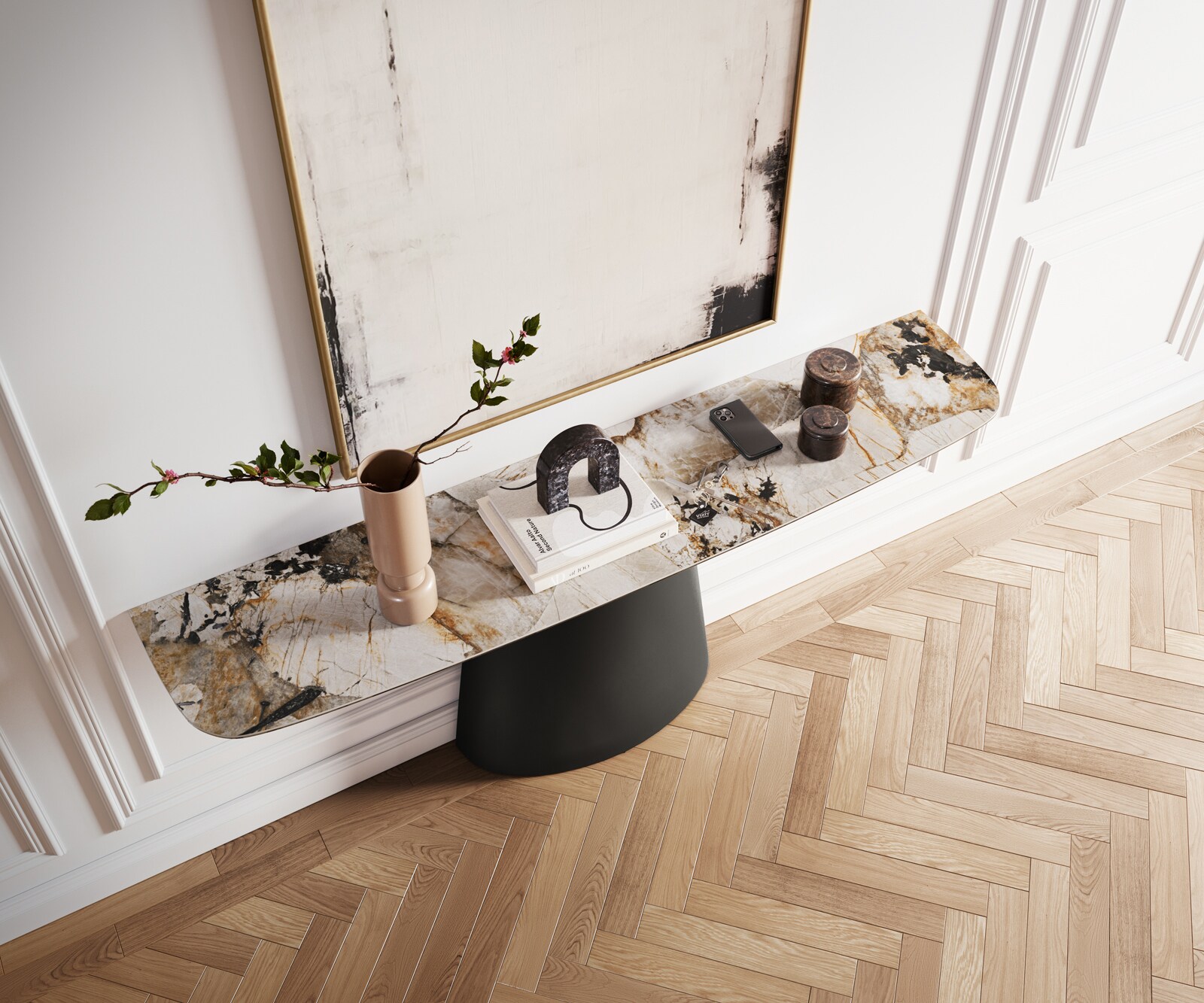 Console Edge forme bateau 180x40 cm Céramique Patagonia Poliert Conos Métal Noir 4
