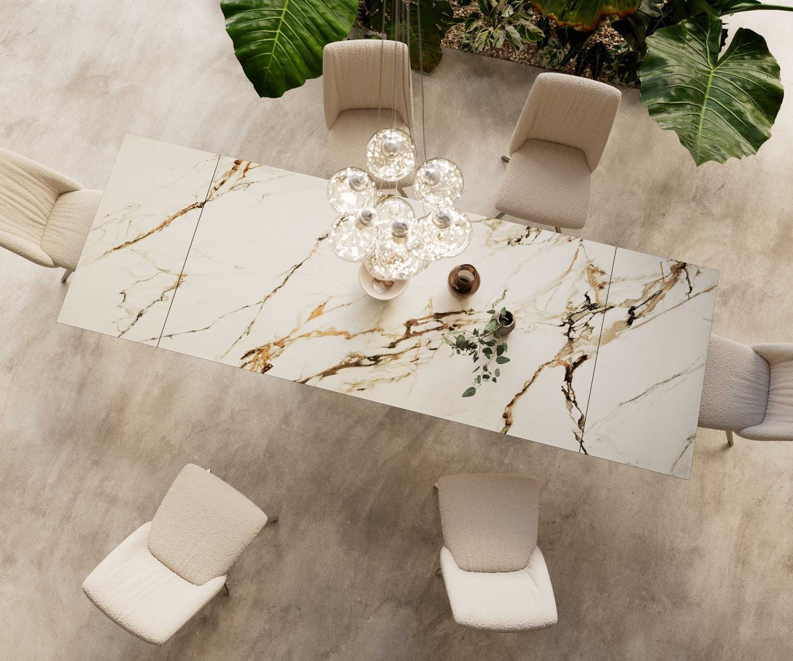 Table à manger Edge 200-300x100 céramique Calacatta Luxe blanc-doré-gris cadre croisé rectangulaire acier inoxydable extensible 5 Table à manger Edge 200-300x100 céramique Calacatta Luxe blanc-doré-gris cadre croisé rectangulaire acier inoxydable extensible 5