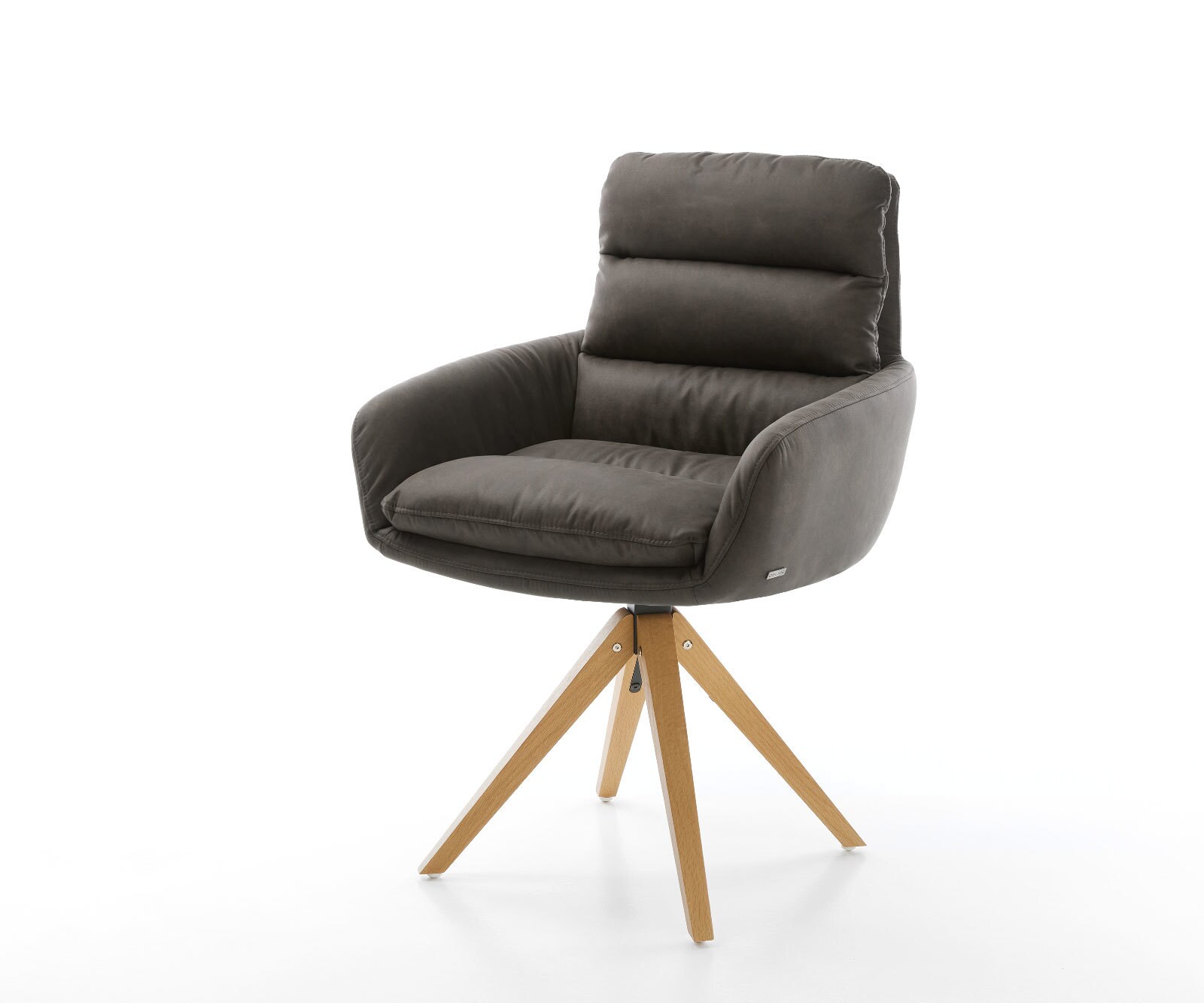 Chaise-de-salle-à-manger Abelia-Flex avec accoudoirs microvelours anthracite vintage pied en bois angulaire naturel