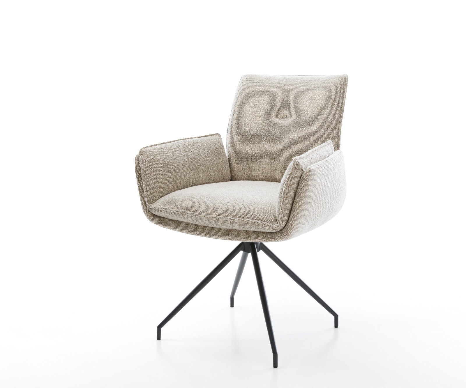 Chaise-de-salle-à-manger Nela-Flex tissu tissé doux beige pied croisé conique noir