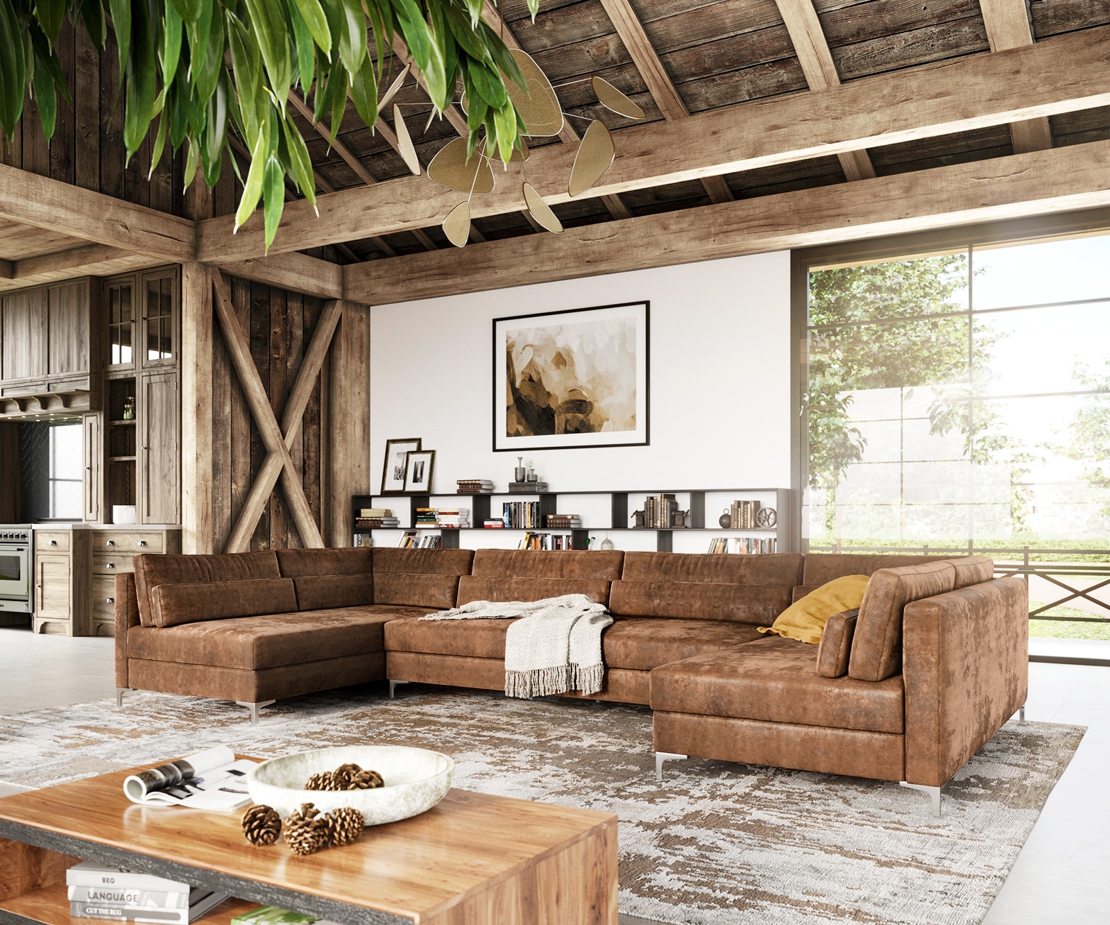 Canapé-panoramique Elio XL 400x185 cm simili cuir vintage marron antique Canapé-panoramique Elio XL 400x185 cm simili cuir vintage marron antique