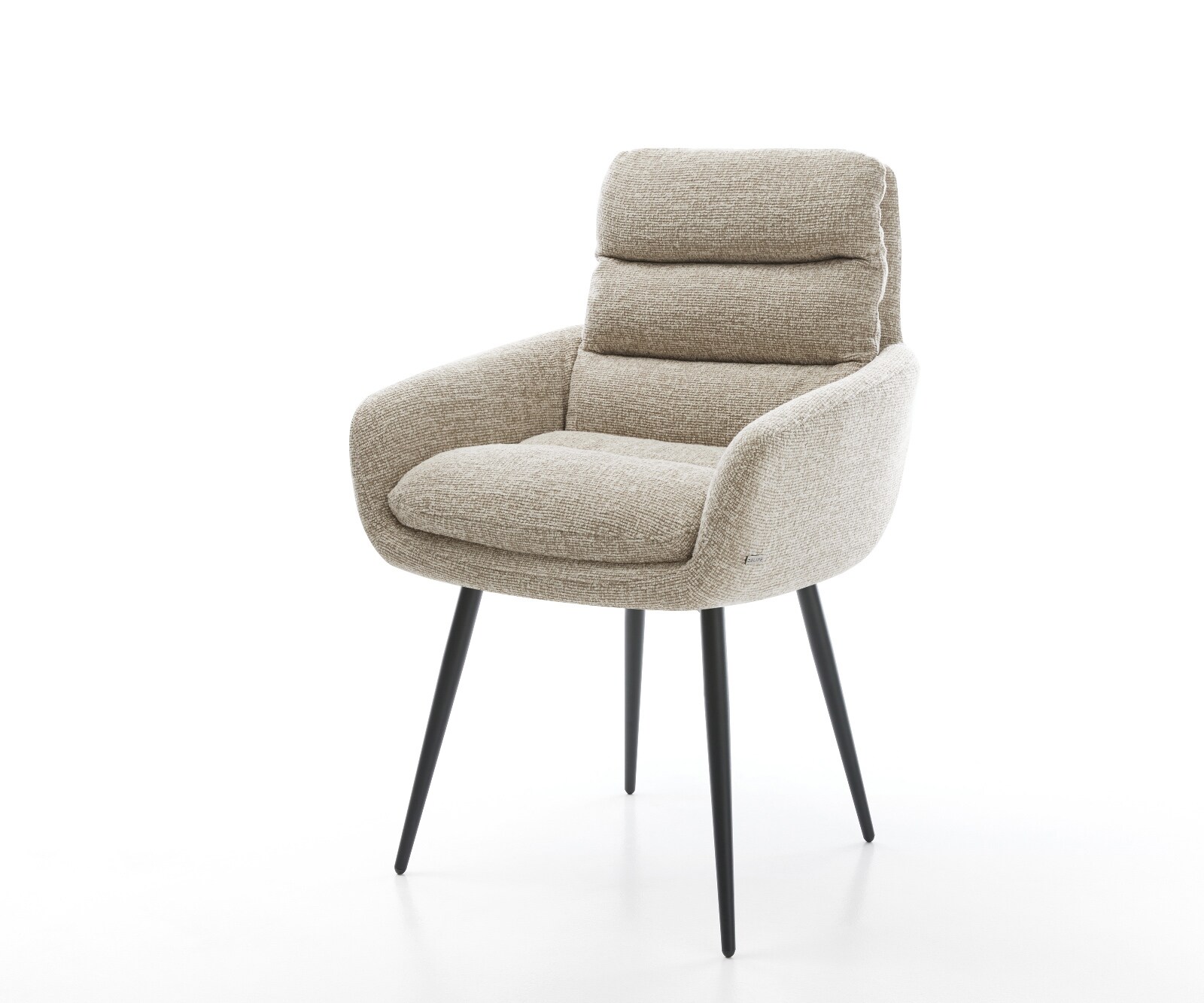 Chaise-de-salle-à-manger Abelia-Flex avec accoudoirs tissu tissé doux beige 4 pieds coniques noir 1