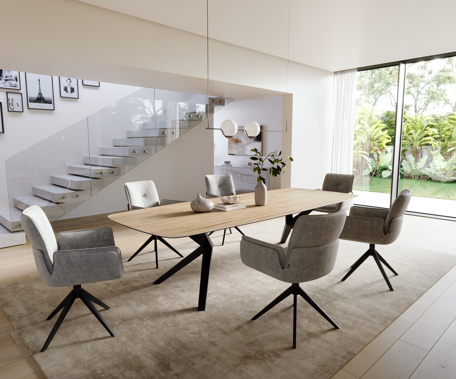 Table à manger Edge Boot 300x120 cm Céramique Laminam® Sabbia Eichefarbig Zenthara anguleux Métal Noir 6
