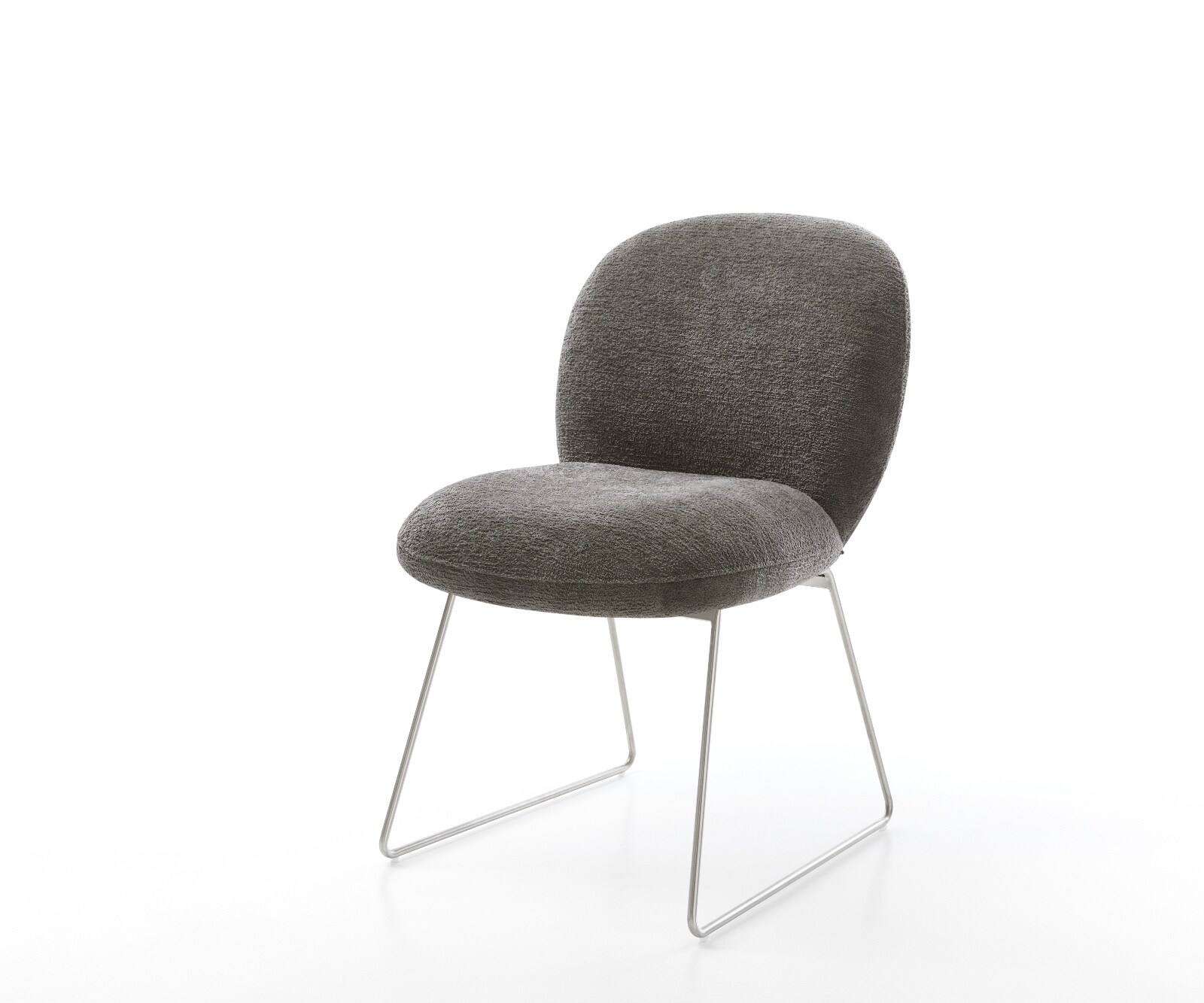 Chaise-de-salle-à-manger Nube-Flex bouclé doux couleur boue pied trapèze acier inoxydable resorts ensachés 1