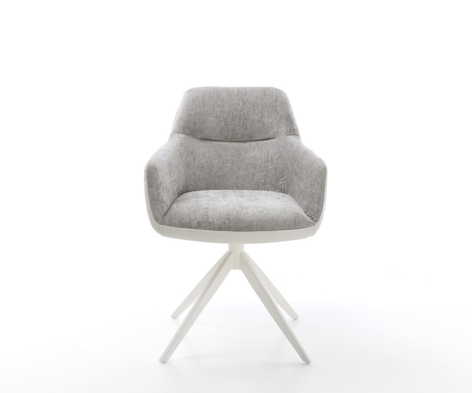 Chaise-pivotante Pejo-Flex tissu mixte cuir de vache blanc-gris argenté pied croisé large blanc pivotement sur 360° fonction bascule ressorts ensachés 2