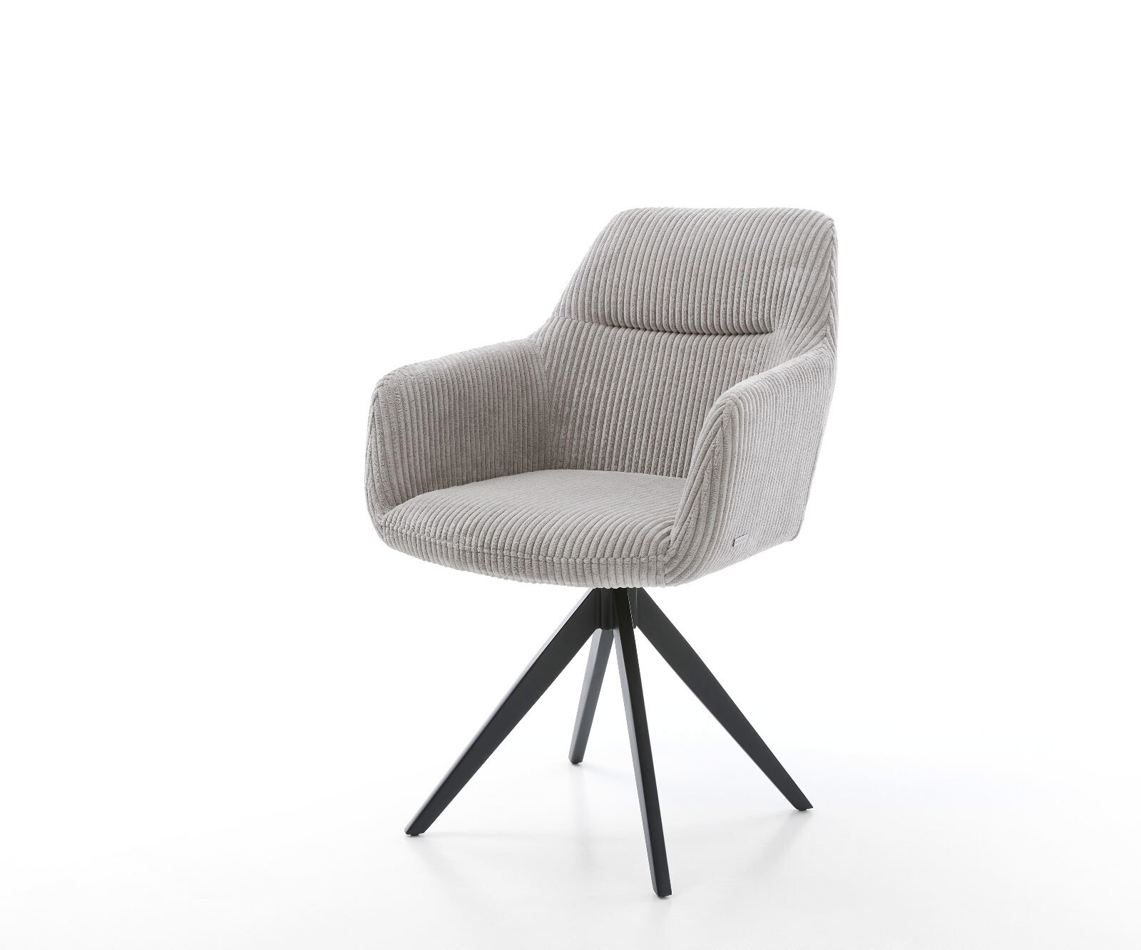Chaise-de-salle-à-manger Pejo-Flex côtelé gris argenté pied croisé angulaire noir ressorts ensachés