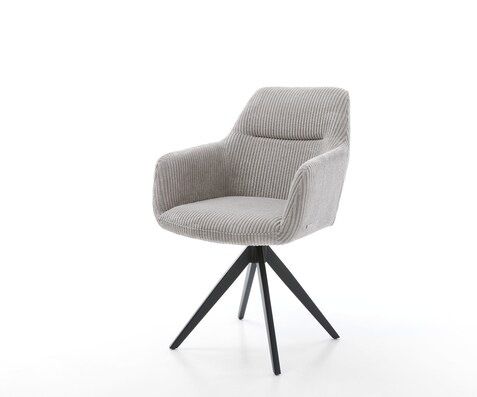 Chaise-de-salle-à-manger Pejo-Flex côtelé gris argenté pied croisé angulaire noir ressorts ensachés