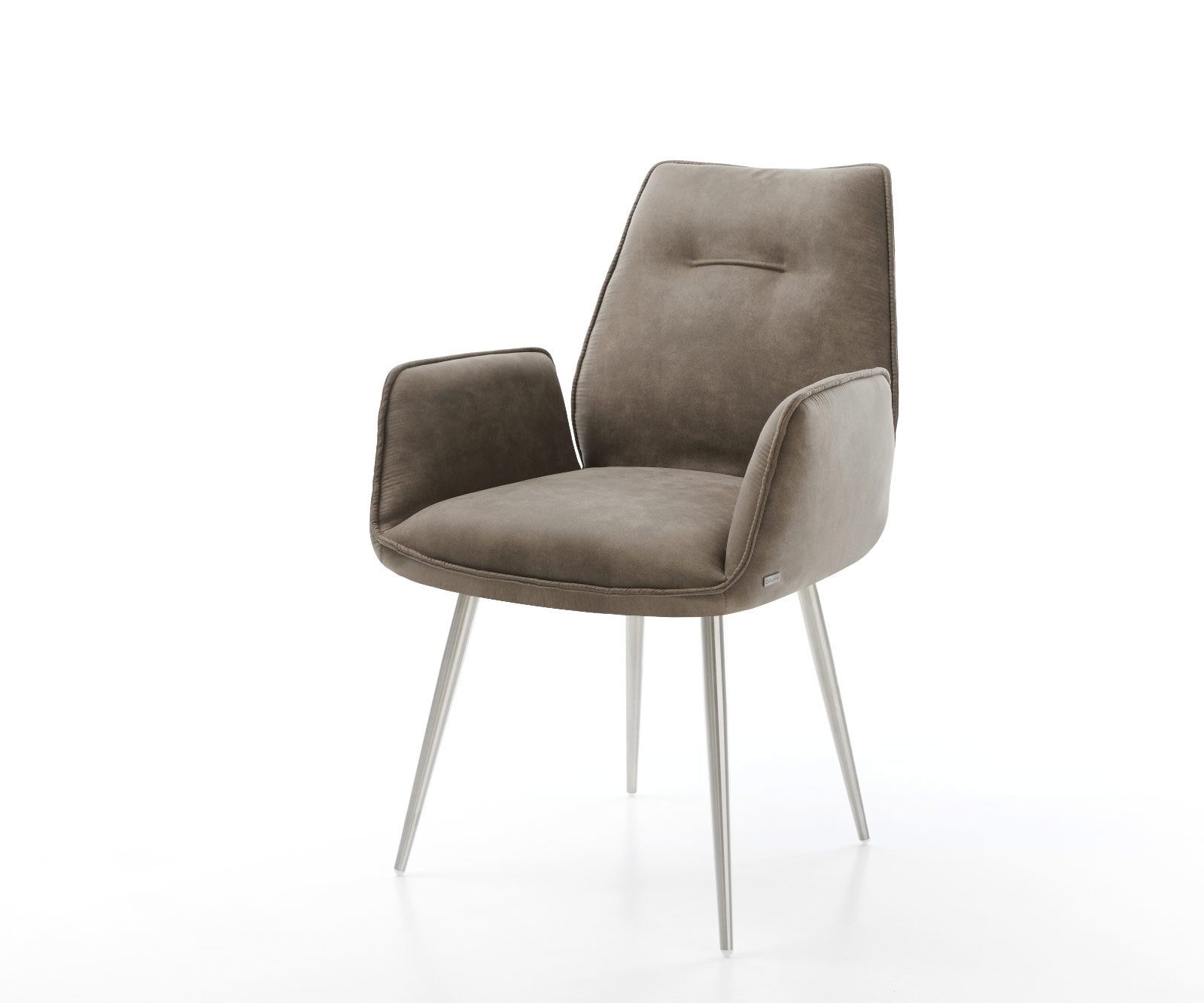 Chaise-de-salle-à-manger Zoa-Flex microvelours taupe vintage 4 pieds coniques acier inoxydable brossé ressorts ensachés Chaise-de-salle-à-manger Zoa-Flex microvelours taupe vintage 4 pieds coniques acier inoxydable brossé ressorts ensachés