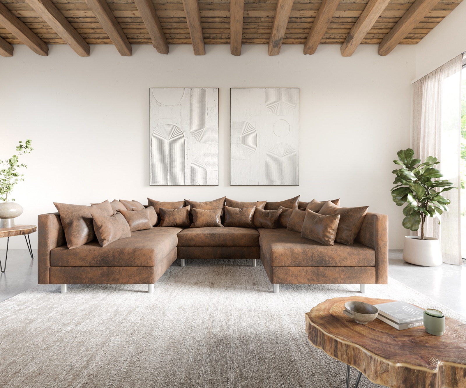 Salon Clovis marron antique optique canapé module  1 Salon Clovis marron antique optique canapé module  1