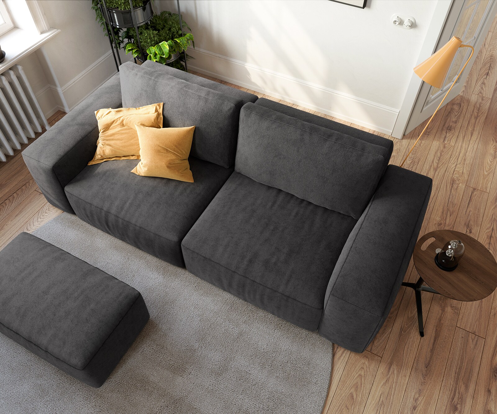 Big canapé Lanzo 230x95 cm microfibre noir avec pouf 4
