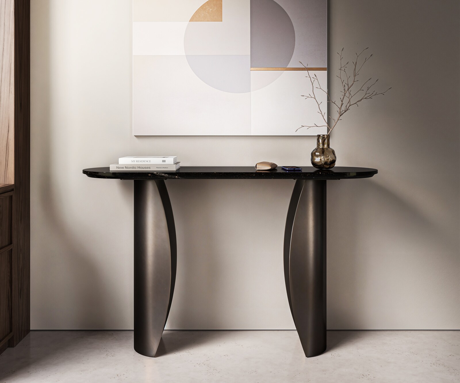 Console Solena 135x40 cm marbre noir argenté métal Black Antique 1