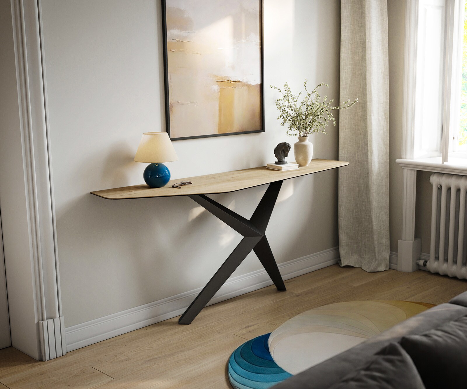 Console Edge Polygonal 180x50 cm Céramique Laminam® Sabbia Eichefarbig Zentharo Métal Noir 4