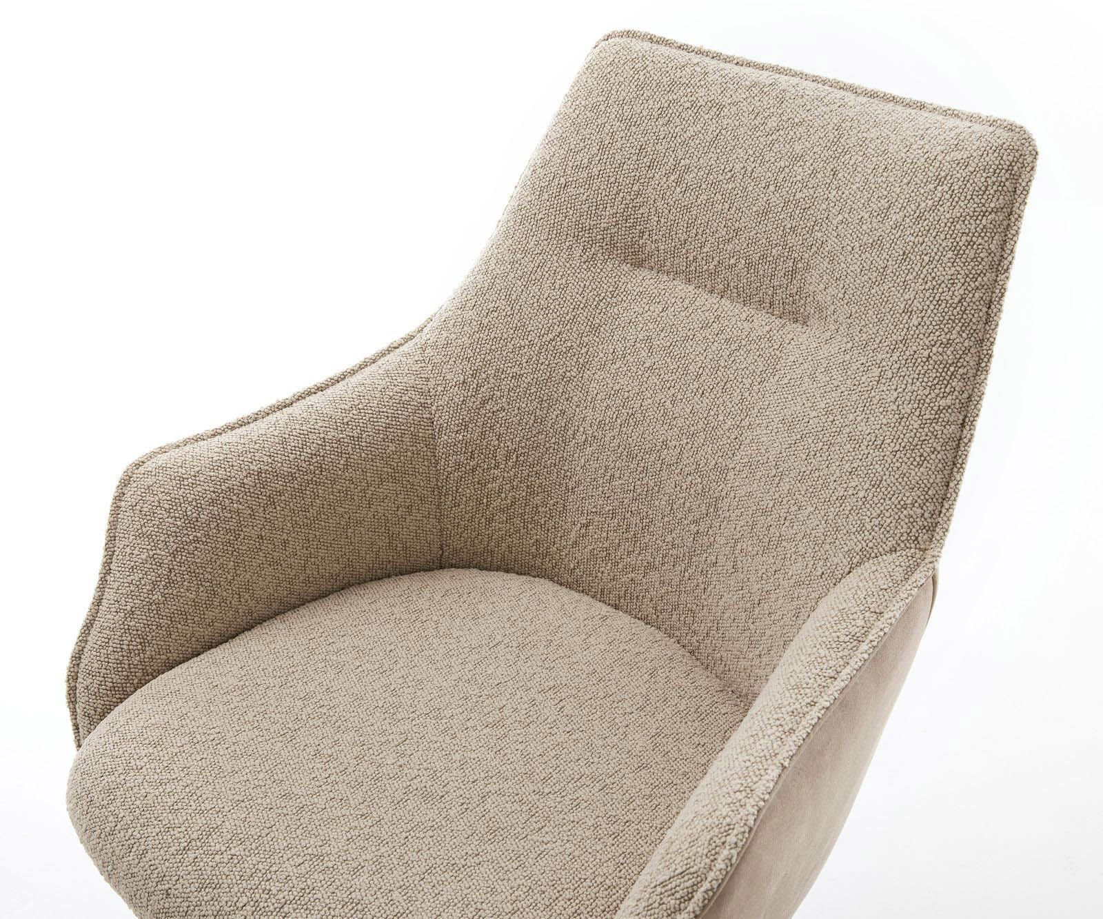Chaise-pivotante Alja-Flex avec accoudoirs tissu mixte couleur boue pied croisé large aspect titane pivotement sur 360° ressorts ensachés 3