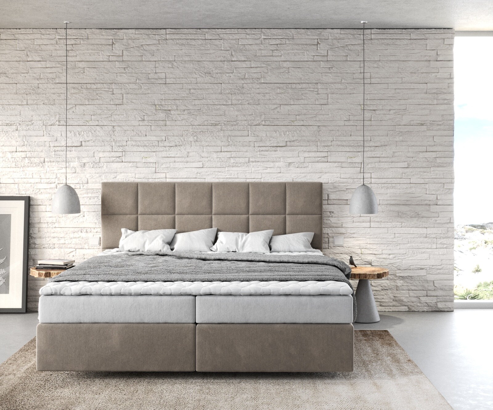 Lit à sommier tapissier Dream-Fine 180x200 Microfibre Beige 1