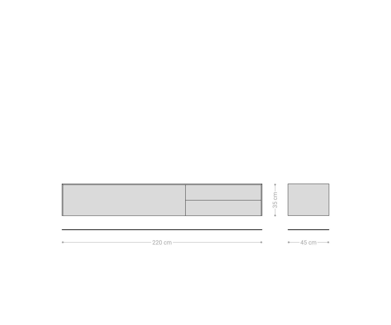 Meuble-TV Cuor 220 cm Céramique Laminam® Sabbia Teinte chêne 1 Clapet 2 Tiroirs Flottant 8