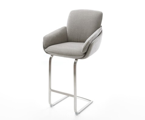 Chaise-de-bar Luan-Flex Tissu structuré doux Gris Pied cantilever acier inoxydable Argent