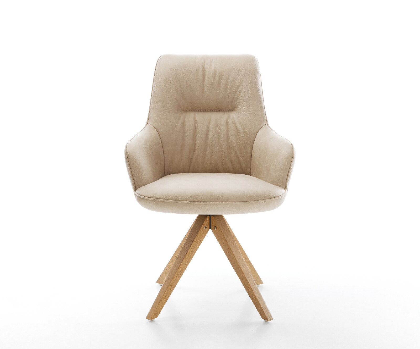 Chaise-pivotante Zelia-Flex avec accoudoirs microfibre beige vintage pied en bois angulaire naturel pivotement sur 180° ressorts ensachés 2