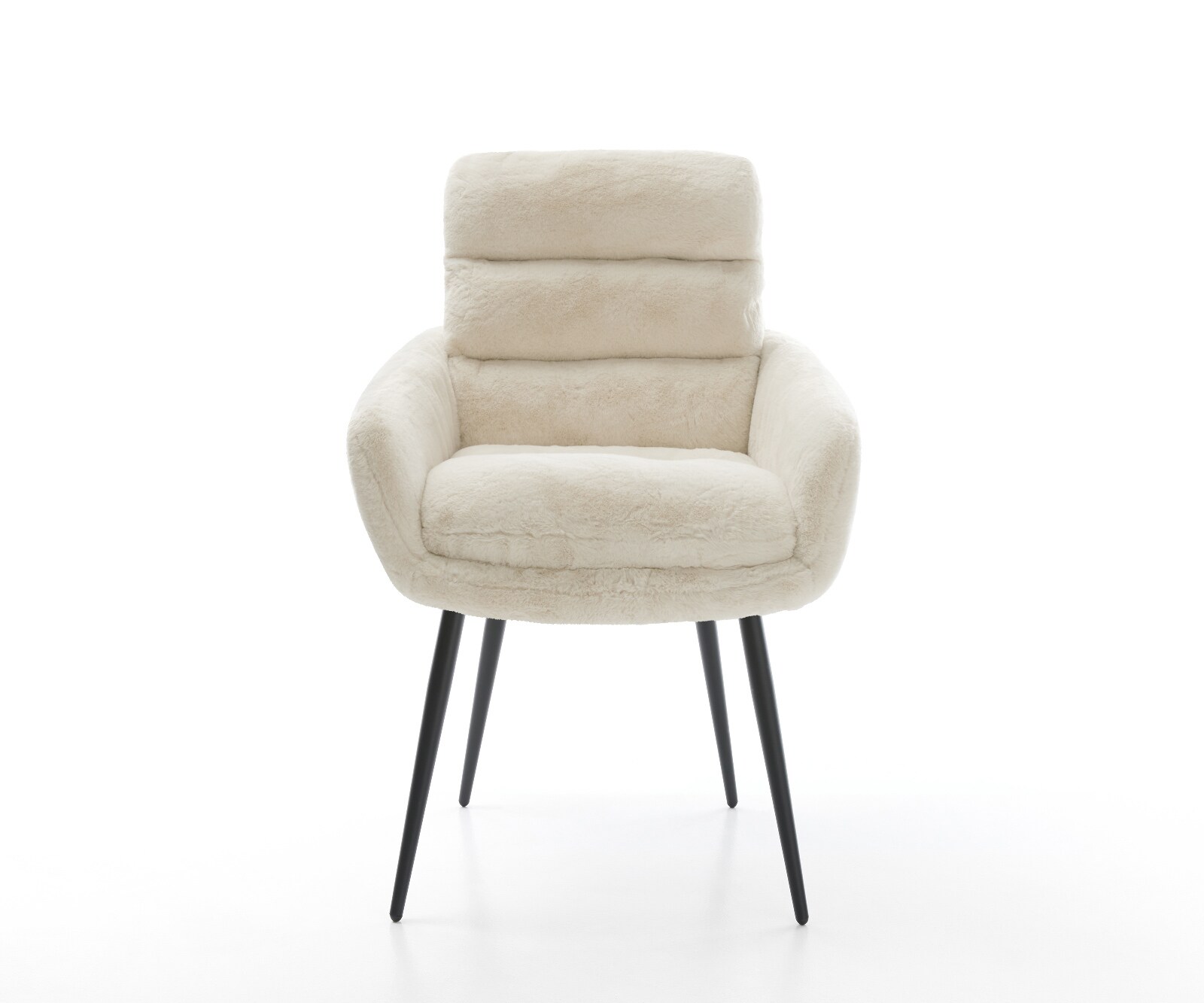 Chaise-de-salle-à-manger Abelia-Flex avec accoudoirs peluche crème-blanc 4 pieds coniques noir 2