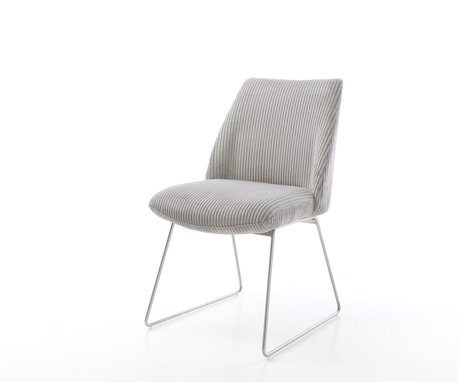 Chaise-de-salle-à-manger Elso-Flex côtelé gris argenté pied trapèze acier inoxydable brossé ressorts ensachés 1